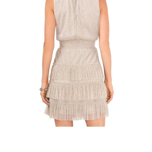 NWT MSK Petites Metallic Silver Gold Knee Cocktail Party Tiered Dress Sz… - Picture 15 of 15